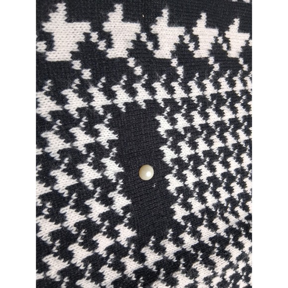 Women's Knit Cardigan Black White Houndstooth Open Front Pearl Buttons Sz L - Picture 2 of 10